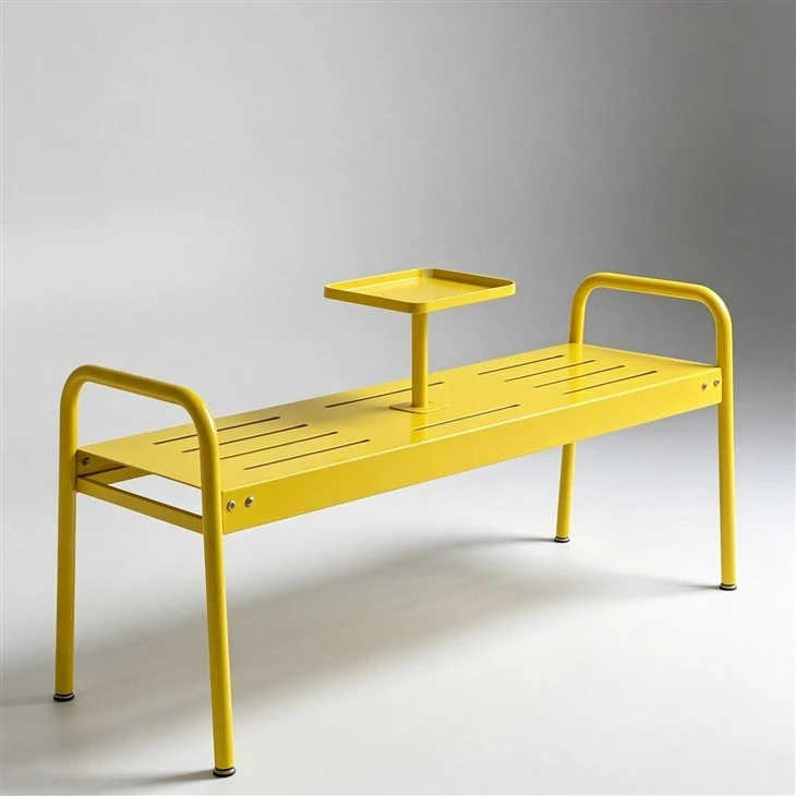 2 Seater Outdoor Metal Bench With Built-in Table