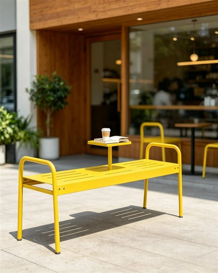 2 Seater Outdoor Metal Bench With Built-in Table factory